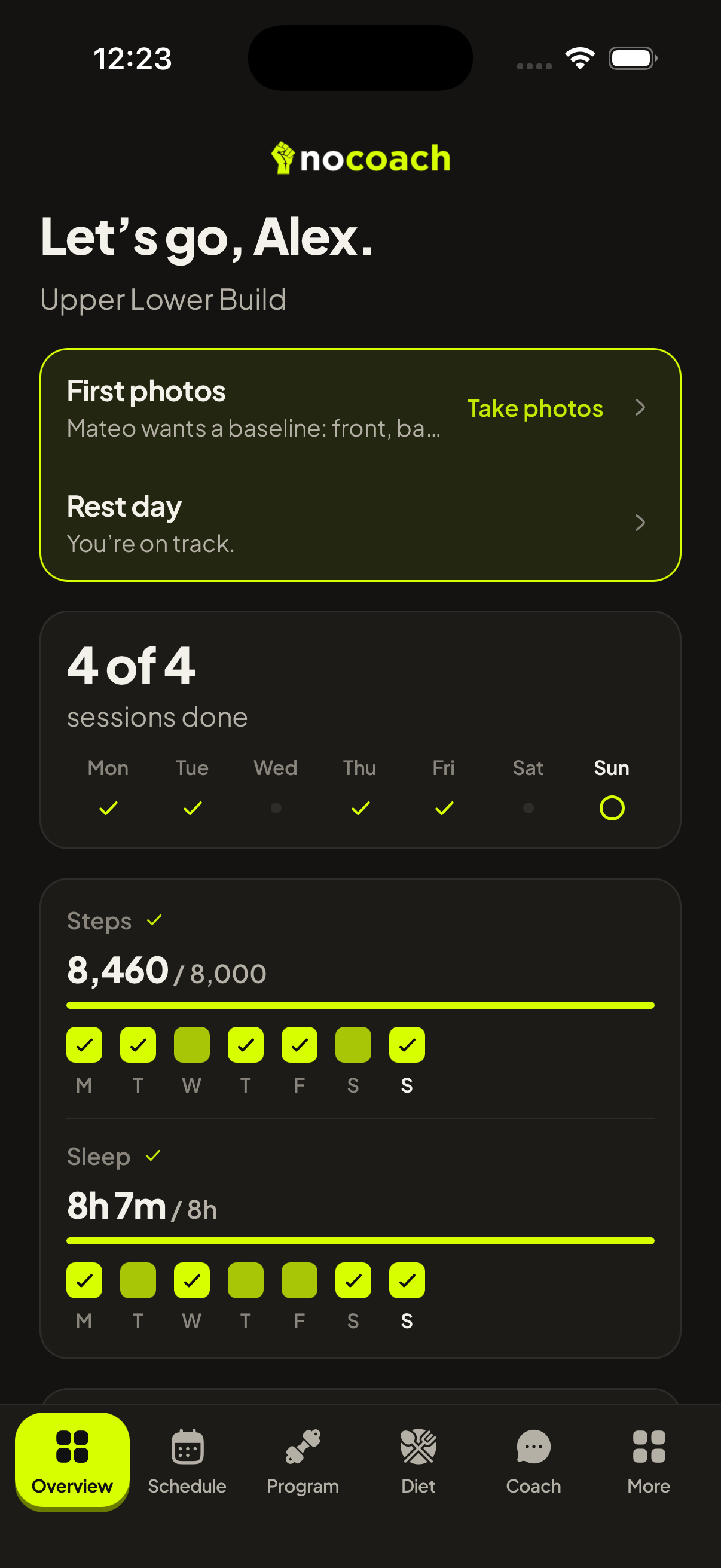 App screen in NoCoach